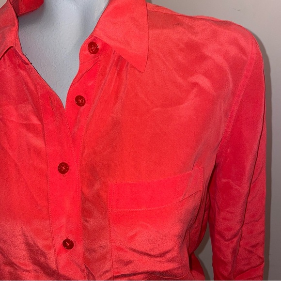 Equipment button down shirt collar popover tunic blouse red coral silk small - Picture 2 of 9